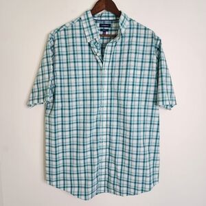 Men's Croft & Barrow Green Plaid Casual Shortsleeve Button Up Shirt L Tall